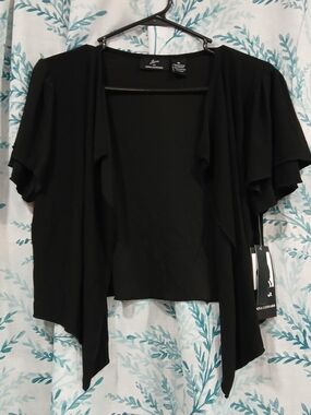 Lennie For Nina Leonard XL Black Short-Sleeve Open-Front Shrug Bolero Cardigan